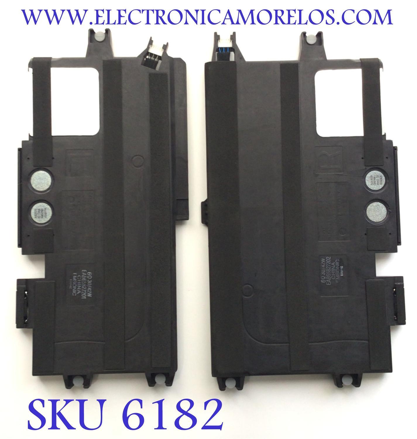 KIT DE BOCINAS PARA TV LG / NUMERO DE PARTE EAB65827202 / EAB65827201 / 6Ω 30 / 42W / E2B16C / A0820201B / MODELO OLED55G2PUA.DUSQLJR